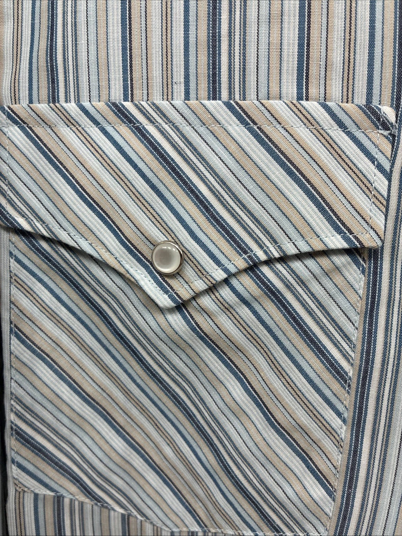 New Men’s White Horse Multiple Color Stripe Long Sleeve Pearl Snap 2XL H-48