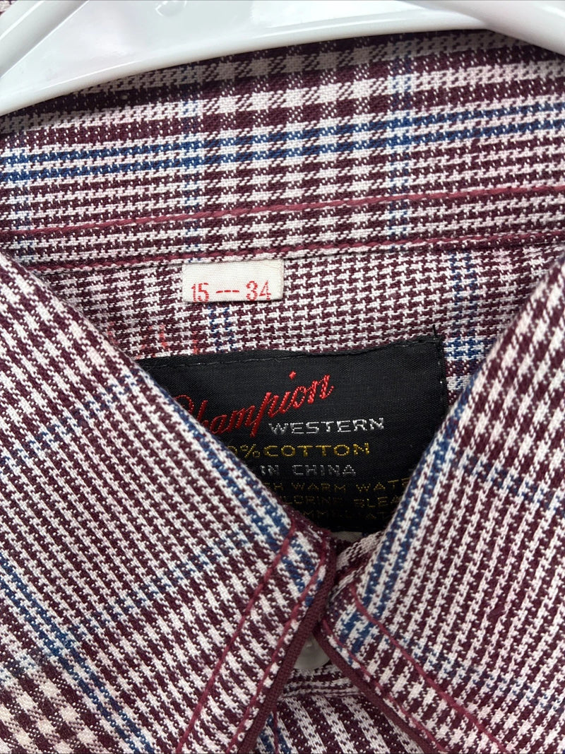 New Men’s Champion Western Red Plaid Long Sleeve Pearl Snap 15 Medium AA-64