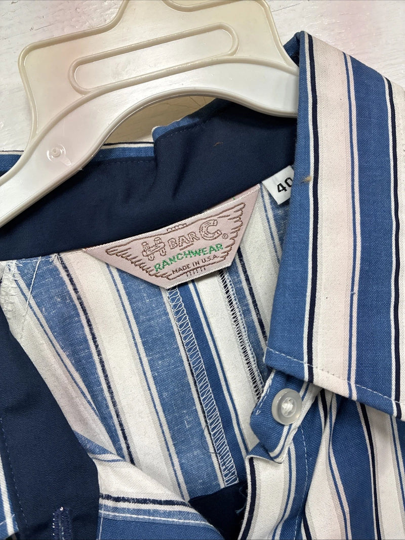 New Women’s H Bar C Blue Stripe Long Sleeve Pearl Snap Size 40 DD-20
