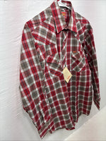 New Men’s ELY Plains Red Plaid Long Sleeve Pearl Snap 16.5 X 34 Large CC-71