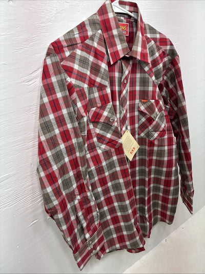 New Men’s ELY Plains Red Plaid Long Sleeve Pearl Snap 16.5 X 34 Large CC-71