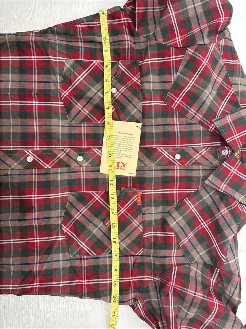 New Men’s ELY Plains Red Plaid Long Sleeve Pearl Snap 14.5 X 33 Small AA-94