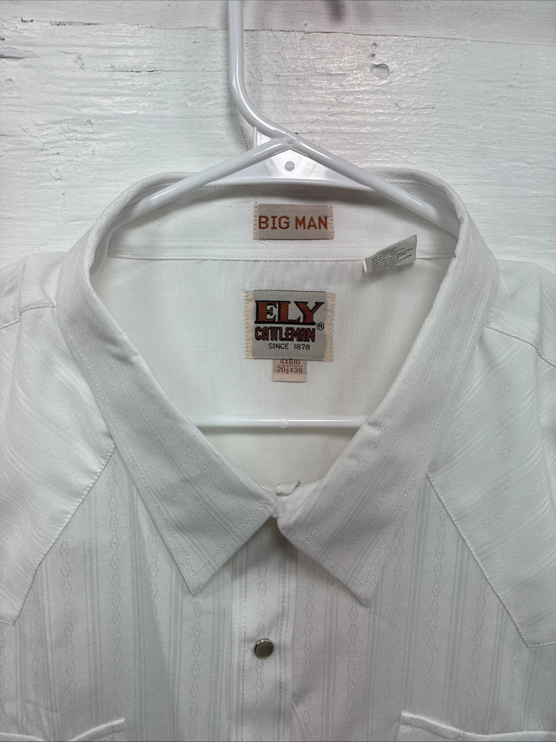 New Men’s ELY Cattleman White Designed Long Sleeve Pearl Snap 20.5 4XL X-106