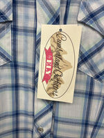 New Women’s Cumberland Blue Plaid Long Sleeve Pearl Snap XL GG-65