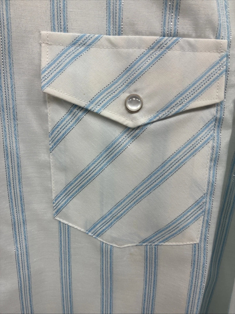 New Men’s White Horse White Blue Stripe Long Sleeve Button Up 2XL H-73