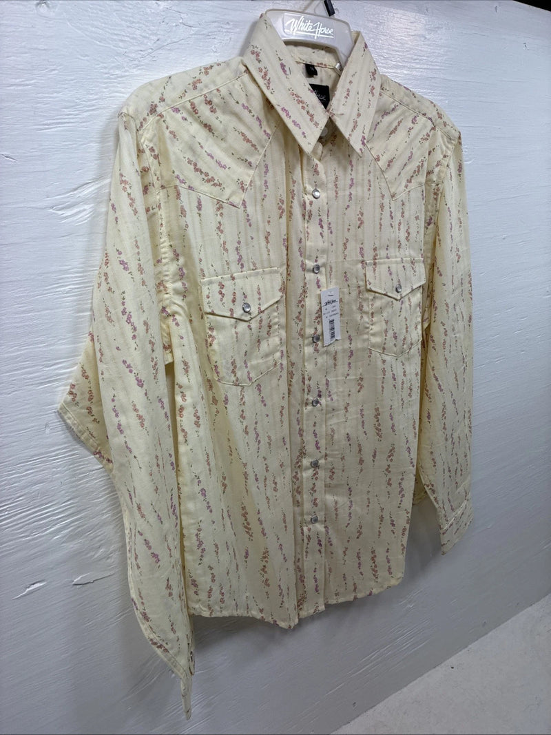 New Kids White Horse Yellow Floral Long Sleeve Pearl Snap Medium CC-110