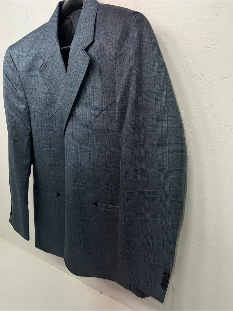 New Men’s Circle S Blue Plaid Suit Jacket 46R #25832 X-606