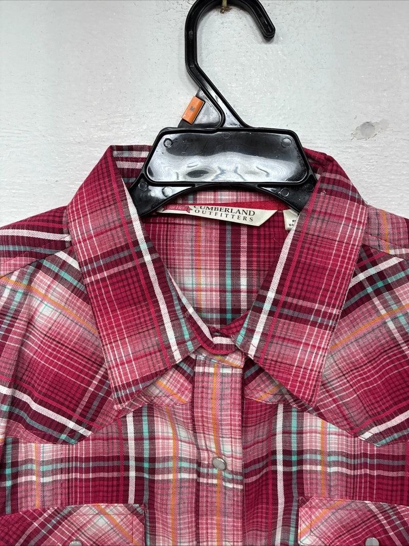 New Women’s Cumberland Pink Plaid Long Sleeve Pearl Snap Medium YY-120