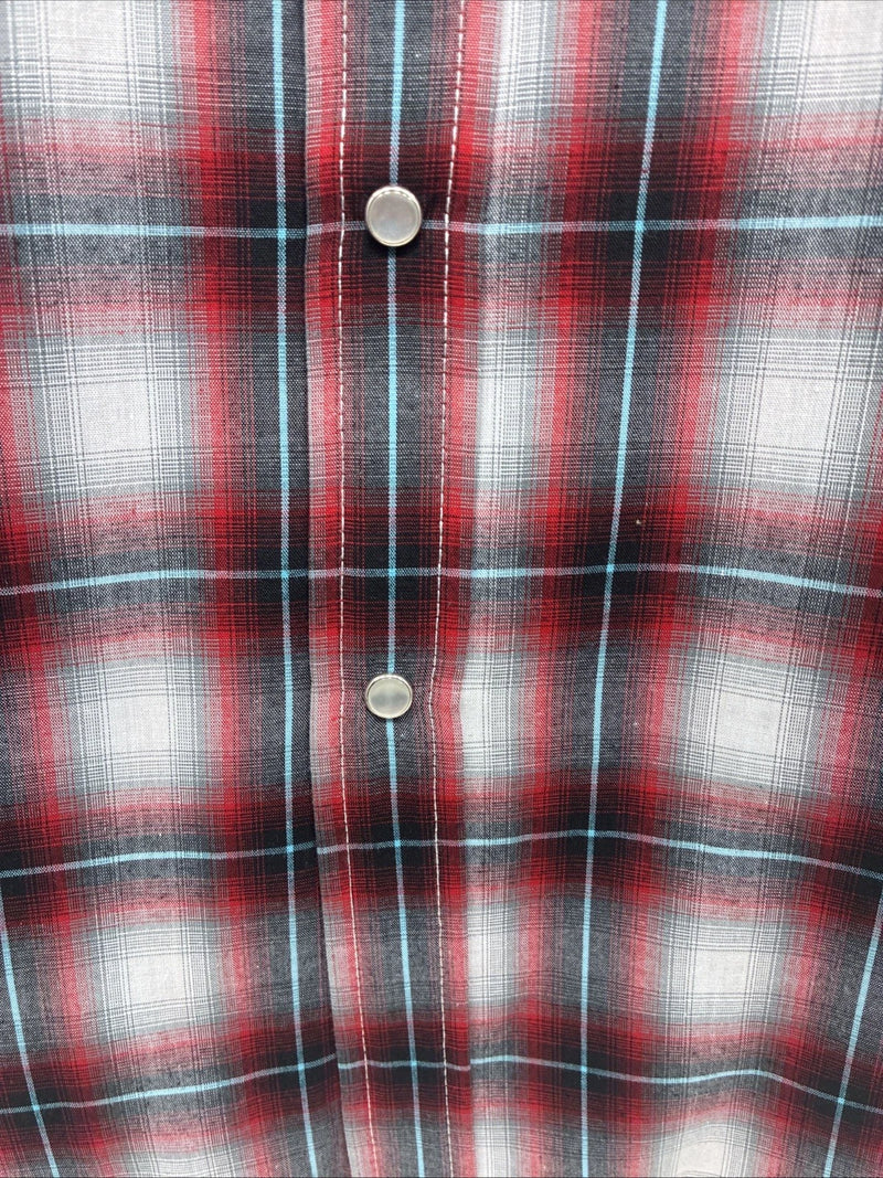 New Kids ELY Cattleman Red plaid Long Sleeve Pearl Snap Size 14 DD-41