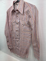 New Men’s Tem Tex Pink Multicolor Stripe Long Sleeve Pearl Snap 14.5 Small M-99