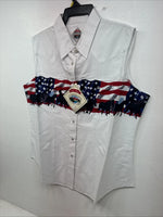 New Women’s Cumberland White Design Short Sleeve Pearl Snap Large KK-77