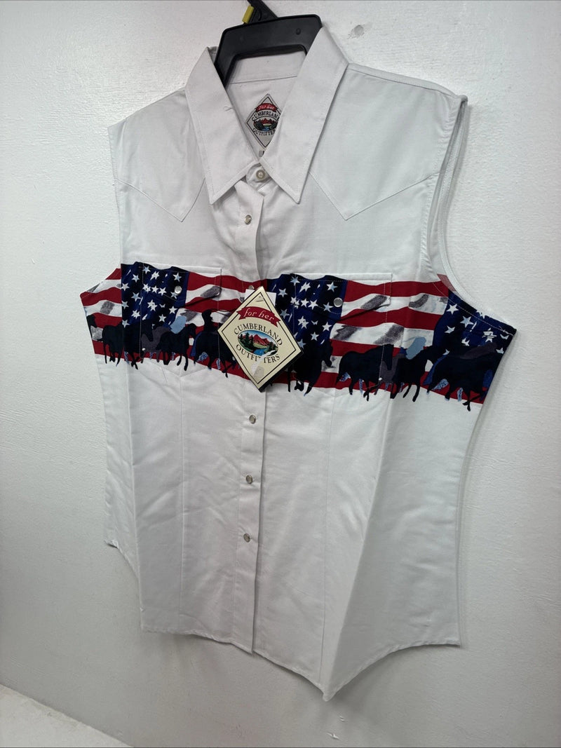 New Women’s Cumberland White Design Short Sleeve Pearl Snap Large KK-77