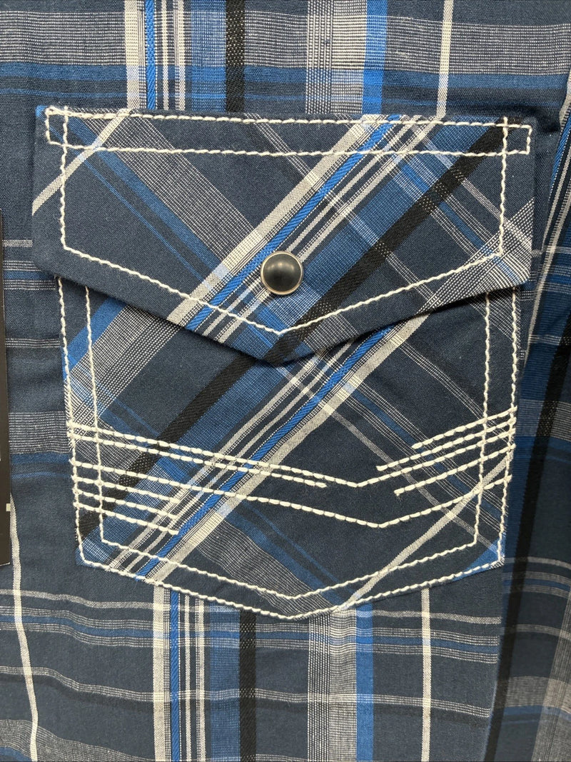 New Men’s ELY 1878 Plus Gray Plaid Short Sleeve Pearl Snap Large X-59