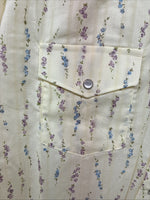 New Women’s White horse Yellow Floral Long Sleeve Pearl Snap Large GG-86