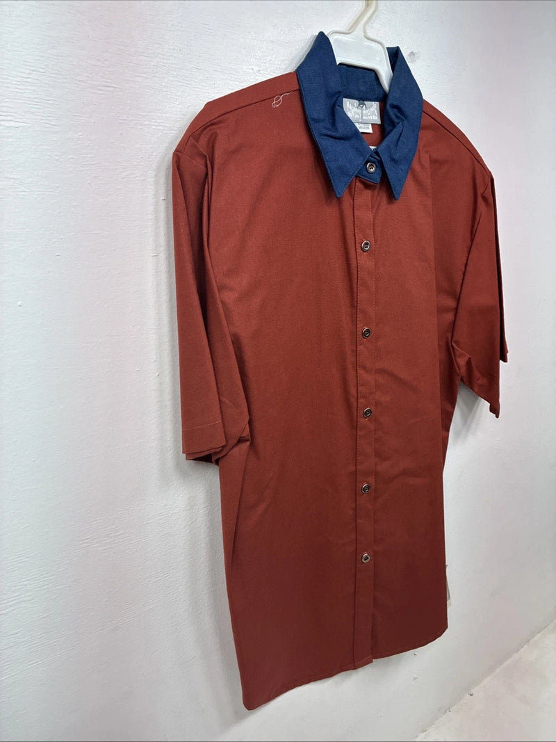 New Women’s Cowboy Threads Orange Blue Short Sleeve Button Up Medium YY-86