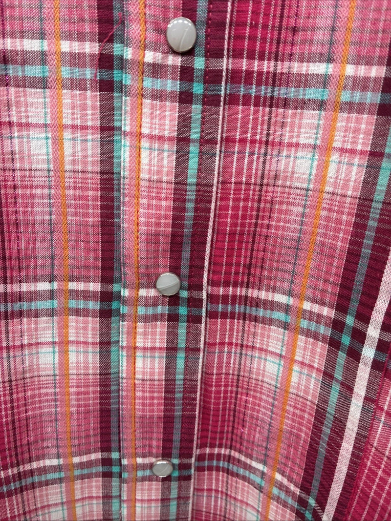 New Women’s Cumberland Pink Plaid Long Sleeve Pearl Snap Large GG-28