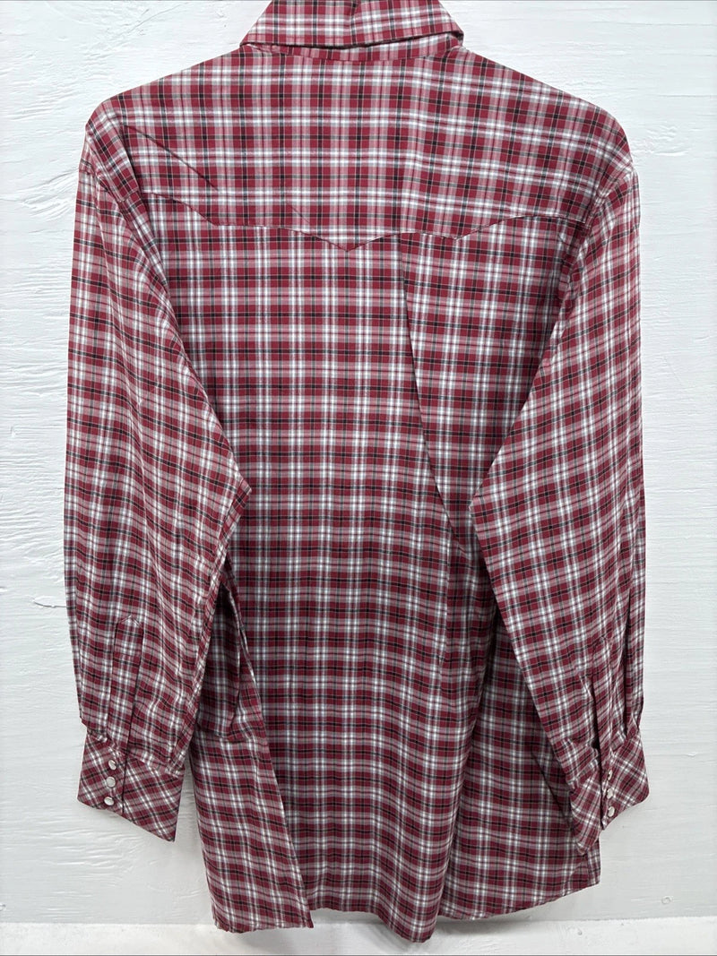 New Men’s White Horse Red Plaid Long Sleeve Western Pearl Snap XL J-39