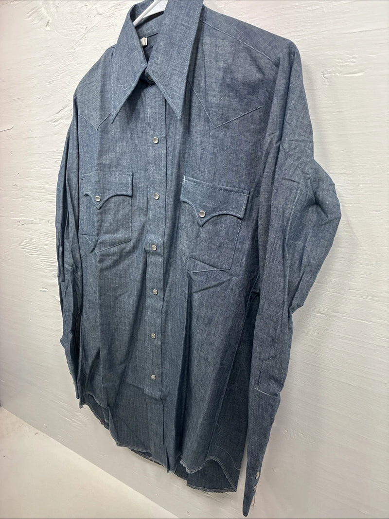 New Men’s Champion Westerns Blue Jean Design Long Sleeve Pearl Snap Medium O-34