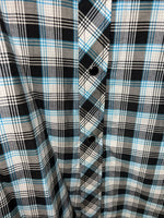 New Men’s Blue Black Plaid White House Long Sleeve Pearl Snap Shirt. Large P-46