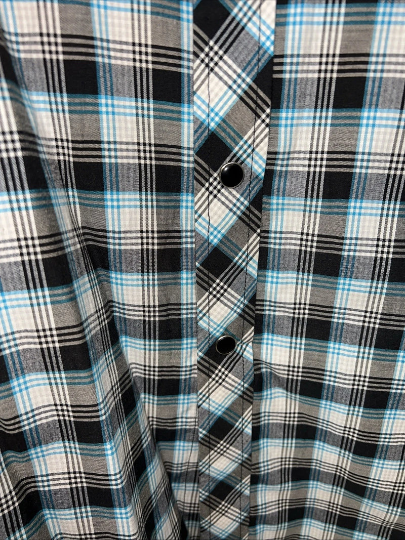 New Men’s Blue Black Plaid White House Long Sleeve Pearl Snap Shirt. Large P-46