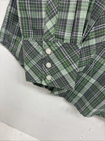 New Kids White Horse Green Plaid Long Sleeve Pearl Snap XL DD-59 