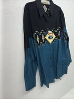 New Womens Black Blue Cumberland Outfitters Pearl Snap Long Sleeve Shirt. L P-28