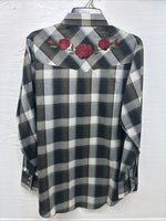 New Men’s ELY Cattleman Green Gray Plaid Long Sleeve Pearl Snap Large X-27