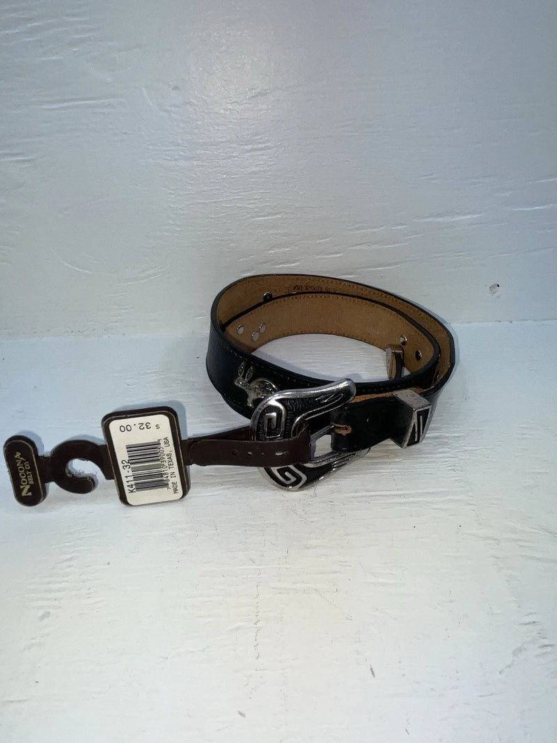 New Black Genuine Leather Nocona Silver Pendent 32” Belt #K411 Z-149