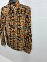 New Men’s Panhandle Slim Brown Gold Design Long Sleeve Pearl Snap XS J-68