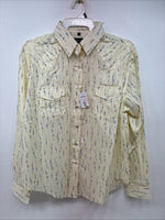New Women’s White horse Yellow Floral Long Sleeve Pearl Snap Large GG-86