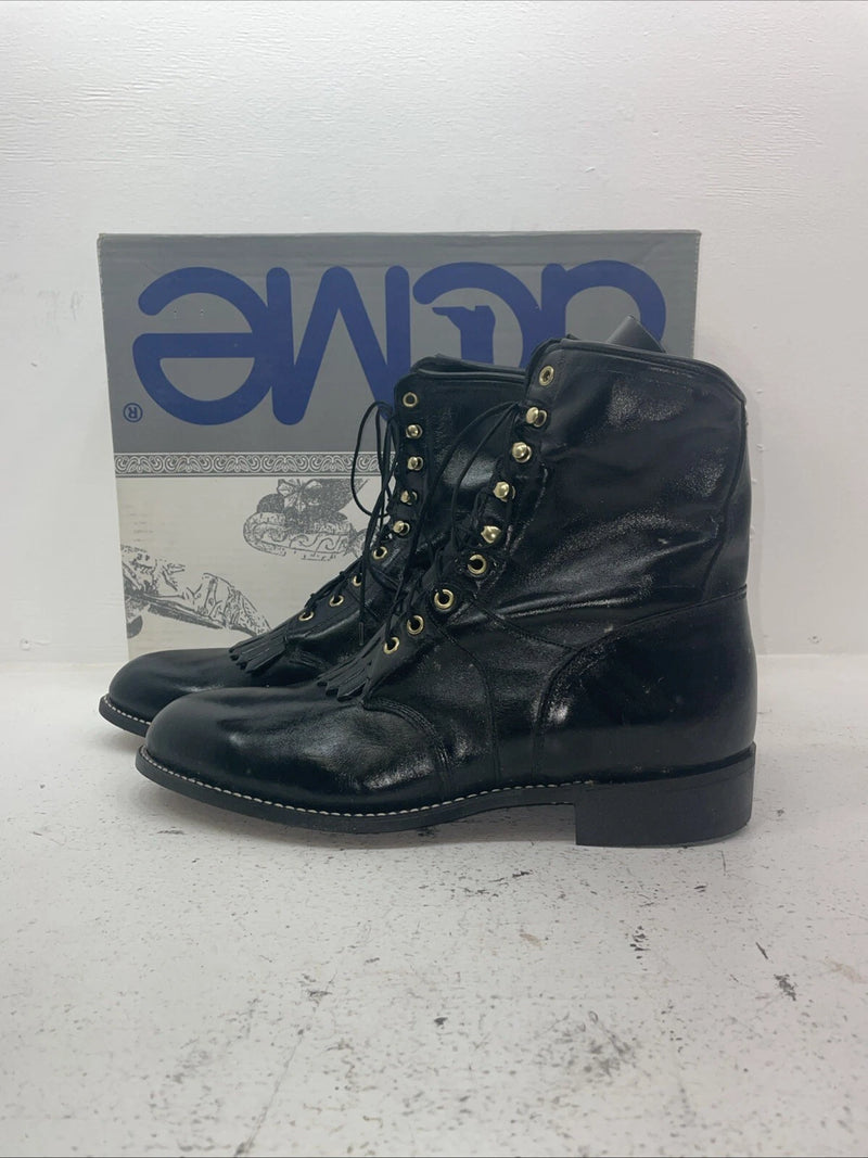 New Men’s Black Lace Up Acme Cowboy Boots. 5790 12 E W. 10-22