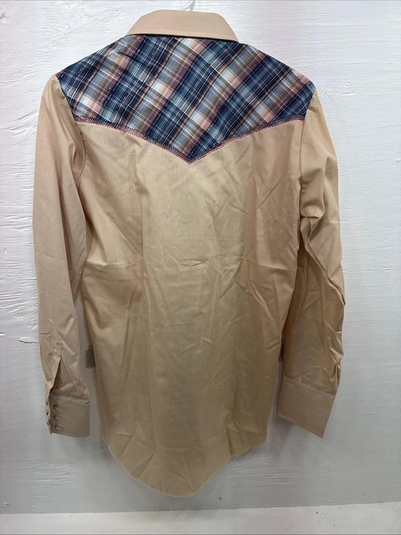 New Men’s Champion Western Tan Design Long Sleeve Pearl Snap 15 Medium X-6
