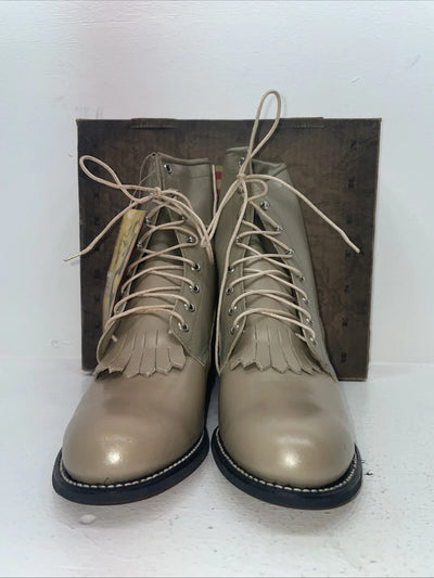 New Women’s Tan Lace Up Laredo Cowboy Boots. 4498 8.5 8 1/2 M. 16-97