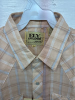 New Men’s ELY Cattleman Orange Plaid Long Sleeve Pearl Snap Large AA-113