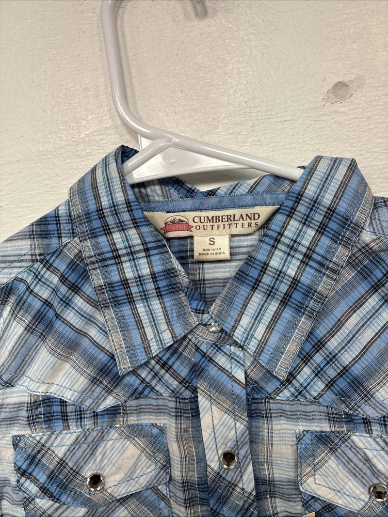 New Girls Cumberland Blue Plaid Long Sleeve Pearl Snap Size 1 YY-1