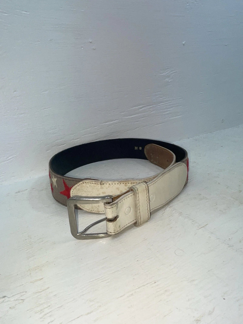 New White Genuine Leather Red And White Star 34” Belt #6110B Z-110