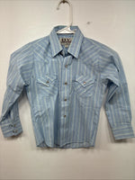 New Miss ELY Cattleman Blue Stripe Long Sleeve Pearl Snap Size 6 DD-145