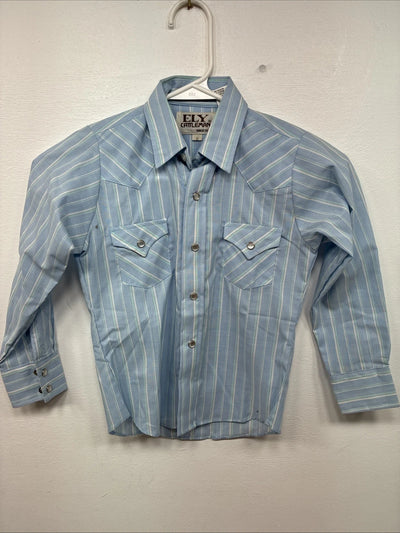 New Miss ELY Cattleman Blue Stripe Long Sleeve Pearl Snap Size 6 DD-145