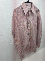 New Men’s Tem Tex Pink Multicolor Stripe Long Sleeve Pearl Snap 16 Large M-27