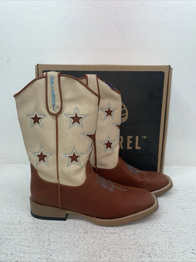 New Youth Brown DBL Barrel Cowboy Boots. 4471402 4.5 4 1/2. 22-115