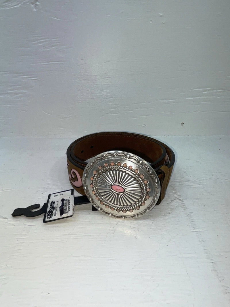 New Brown Genuine Leather Nocona Pink Patterned S Belt #N34430273 JJ-133