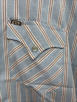 New Men’s ELY Cattleman blue Stripe Long Sleeve Pearl Snap 15.5 Medium Q-106