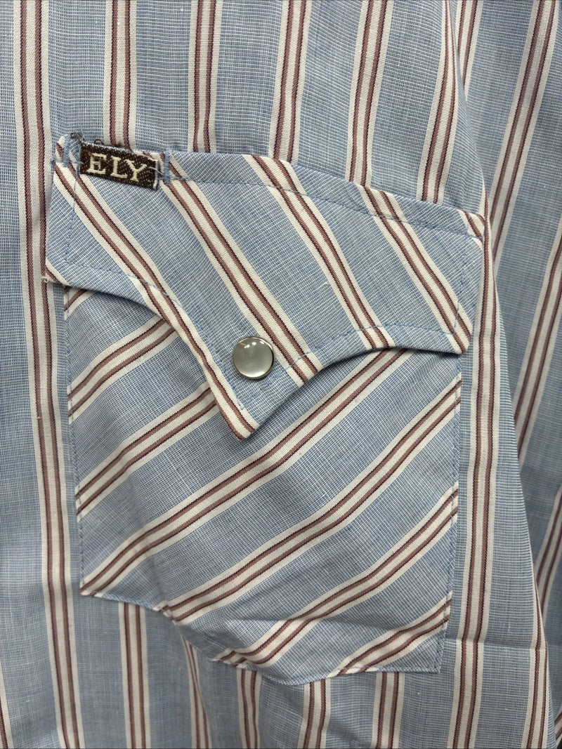 New Men’s ELY Cattleman blue Stripe Long Sleeve Pearl Snap 15.5 Medium Q-106