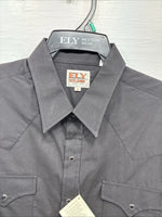New Men’s ELY Cattleman Black Simple Short Sleeve Pearl Snap 18 2XL F-94