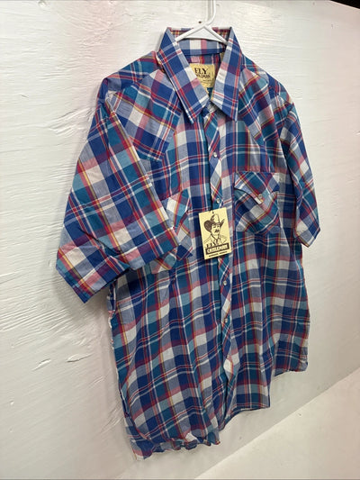 New Men’s ELY Cattleman Purple Plaid Long Sleeve Pearl Snap Large X-35