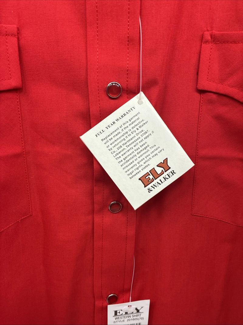 New Men’s ELY Cattleman Western Red Short Sleeve Pearl Snap 18 2XL X-7