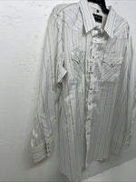 New Mens White Stripped White House Pearl Snap Long Sleeve Shirt. XXL G-63