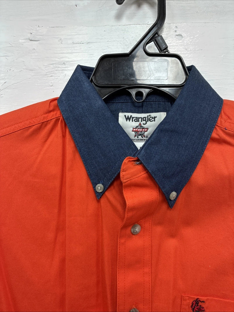 New Men’s Wrangler PBR Orange Long Sleeve Button Up Medium K-41