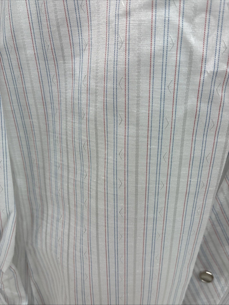 New Men’s H Bar C White Stripe Long Sleeve Pearl Snap 15 Medium J-46