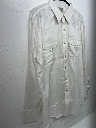 New Men’s HbarC Ranchwear White Gold Long Sleeve Pearl Snap Shirt 17x34 XL P-80
